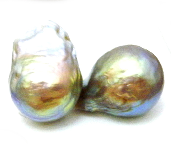 Green/Gold Ripple Drop Pearl Pair